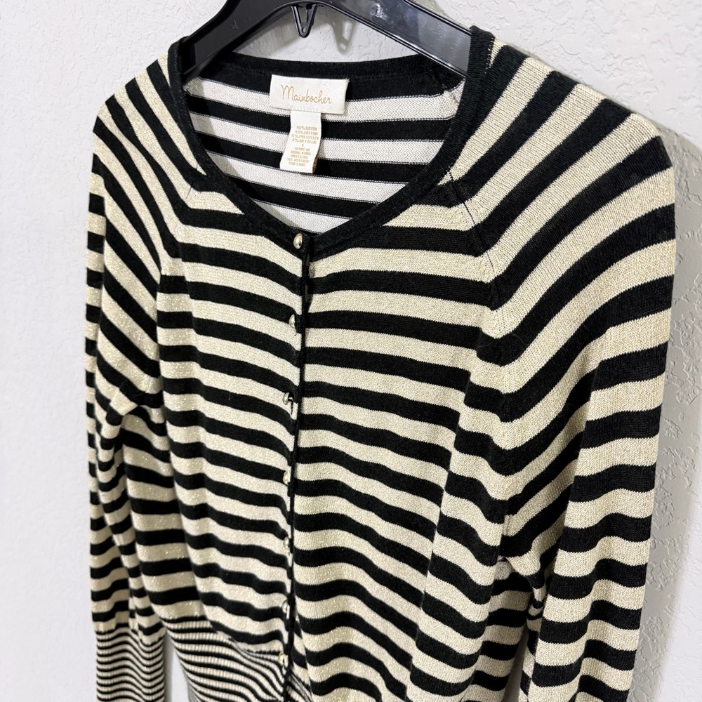 Mainbocher Black and Metallic Gold Striped Cardigan